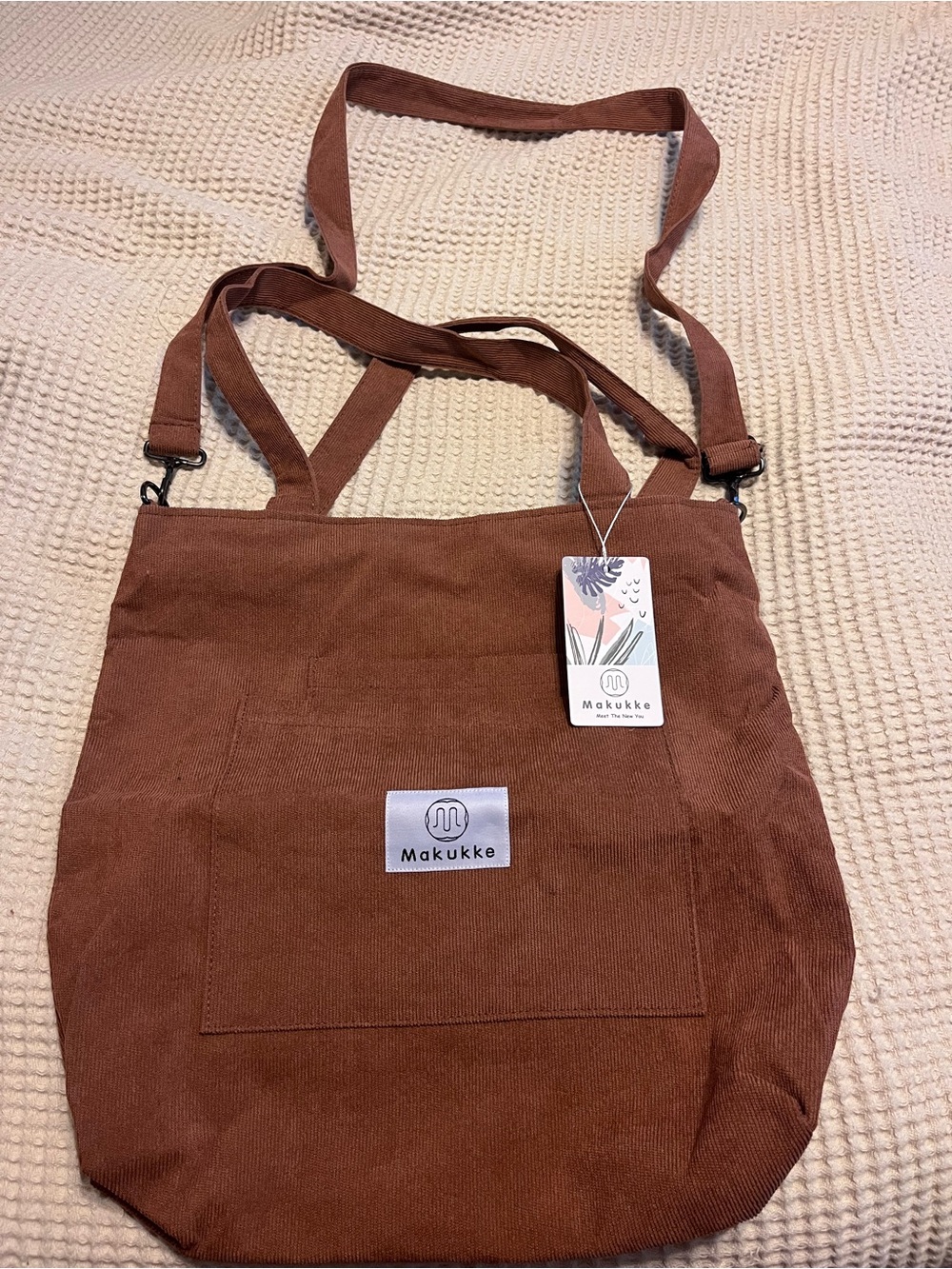Women's Corduroy Tote Bag in Rust Brown